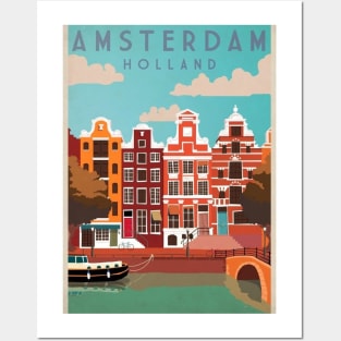 Amsterdam Holland Vintage Travel Art Posters and Art